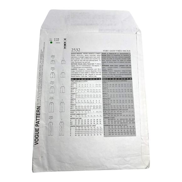 Vogue Basic Design 2532 Shorts and Pants 2001 Size 12-14-16 Sewing Pattern - Picture 4 of 5